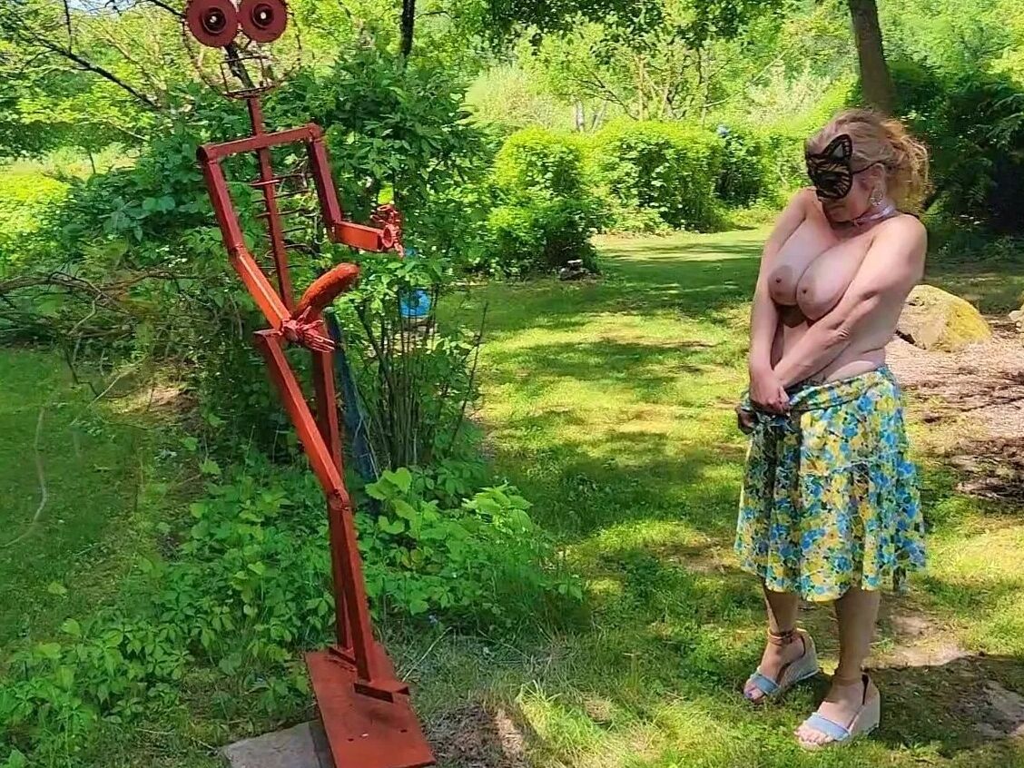 Mommy's Re-purposed Used Dildos.  Hugh-Titted Garden Walk