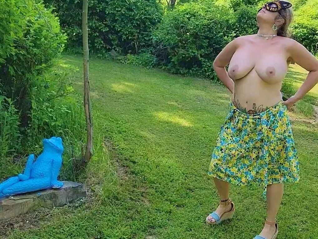 Mommy's Re-purposed Used Dildos.  Hugh-Titted Garden Walk
