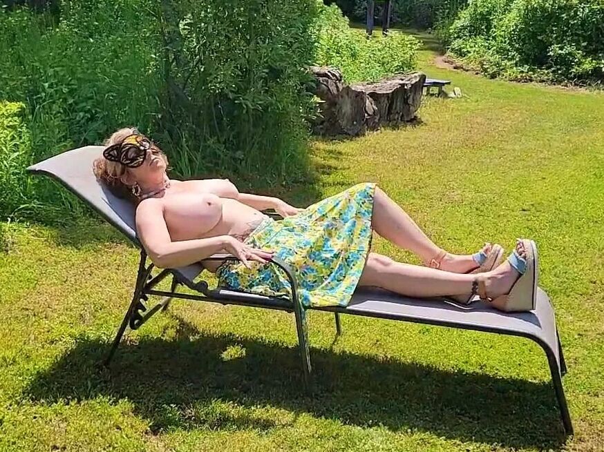 Mommy's Re-purposed Used Dildos.  Hugh-Titted Garden Walk
