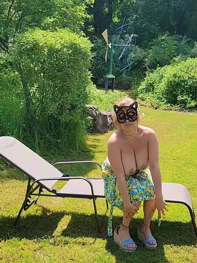 Mommy's Re-purposed Used Dildos.  Hugh-Titted Garden Walk