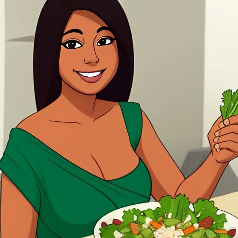 Woman Laughing Alone With Salad