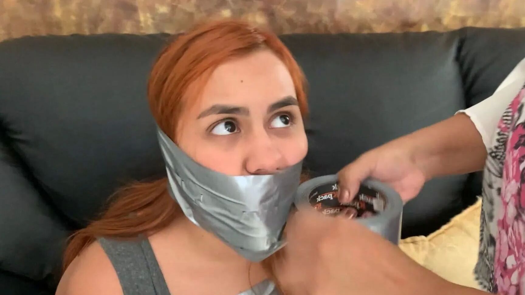 Hogtaped Student Lectured With Foot Whipping In Tape Bondage