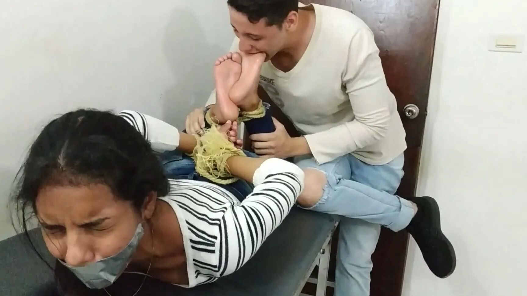 Hogtied Bondage Beauty Has Feet Whipped And Worshipped!