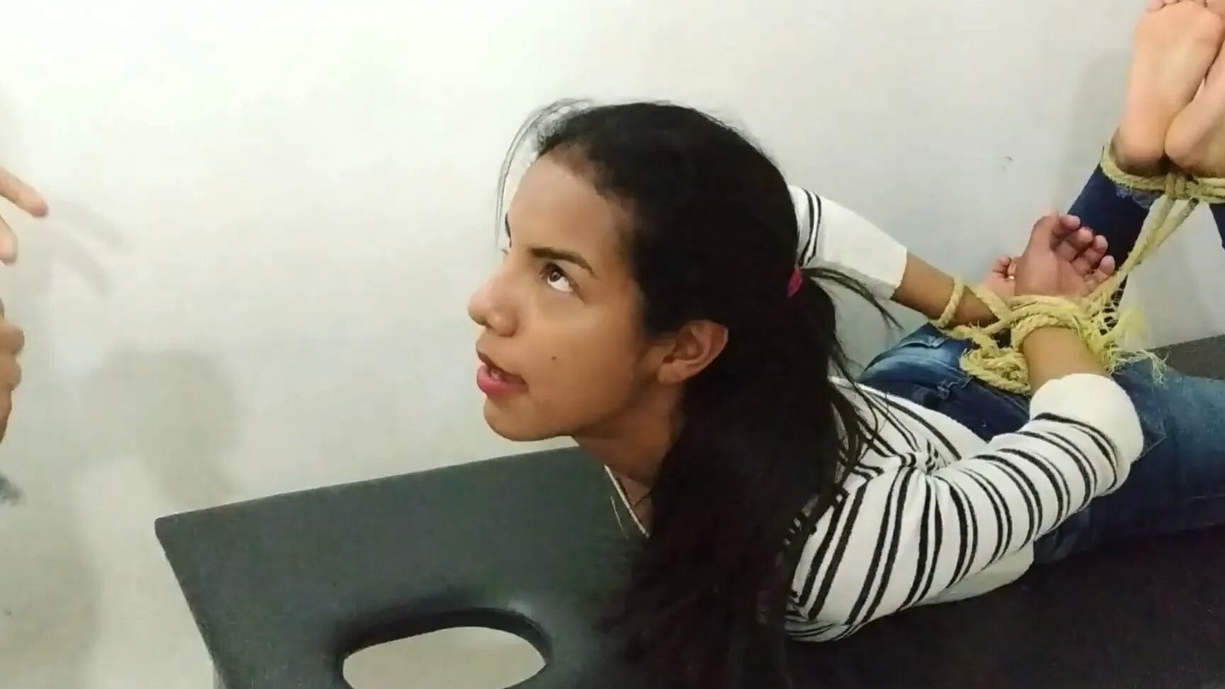 Hogtied Bondage Beauty Has Feet Whipped And Worshipped!
