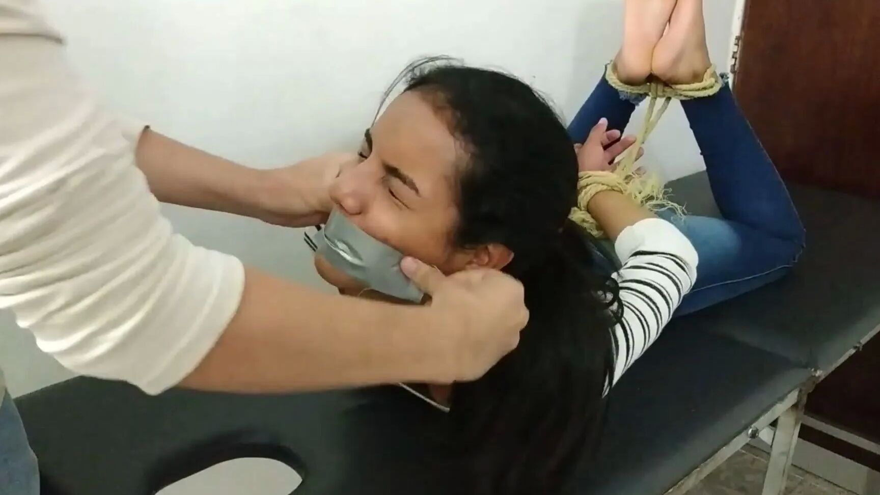 Hogtied Bondage Beauty Has Feet Whipped And Worshipped!