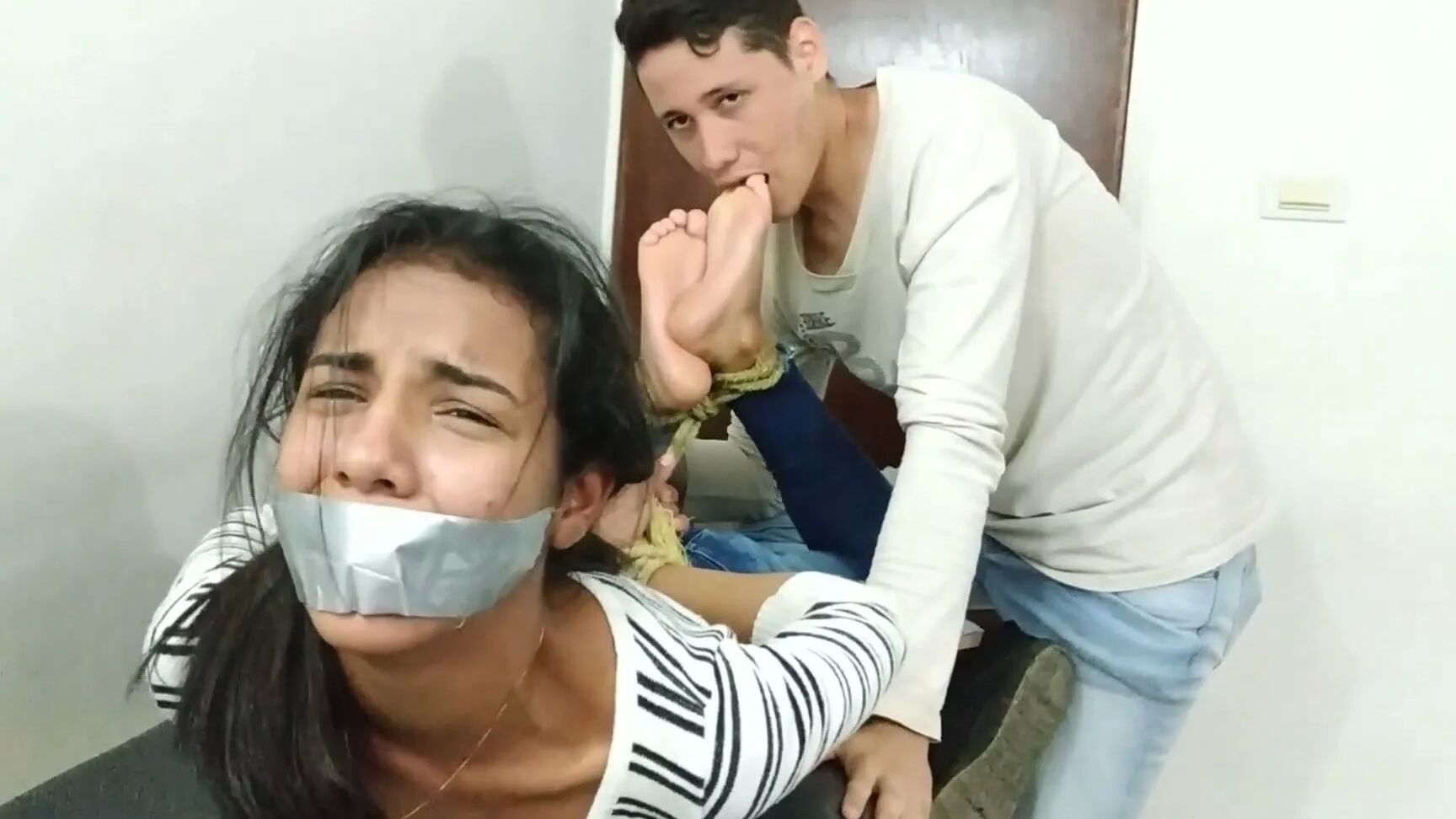 Hogtied Bondage Beauty Has Feet Whipped And Worshipped!