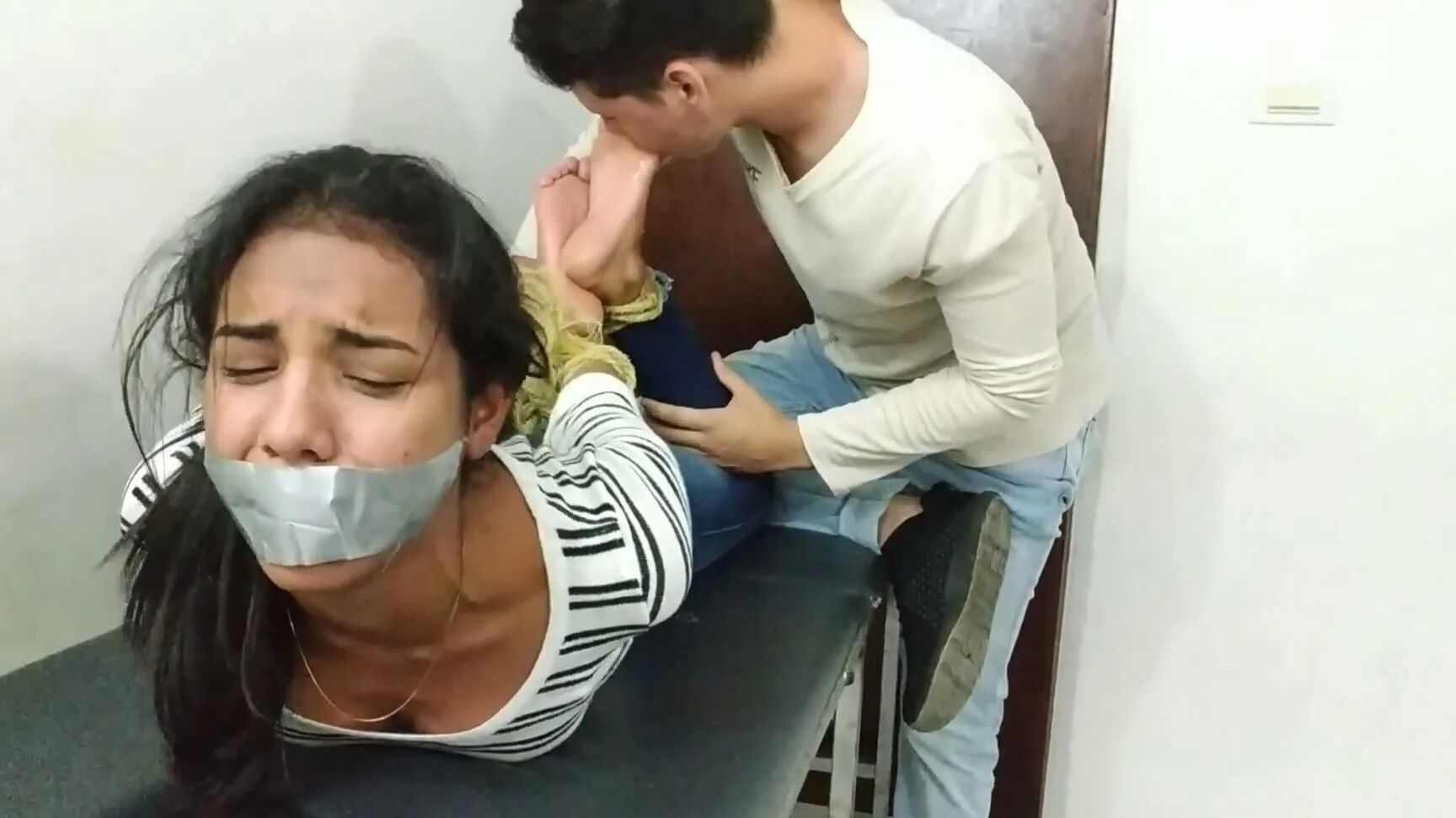 Hogtied Bondage Beauty Has Feet Whipped And Worshipped!