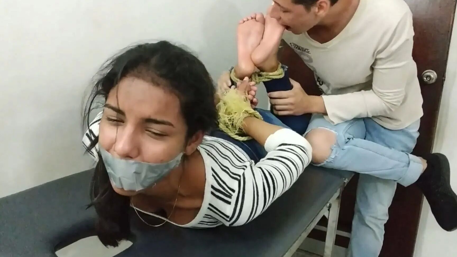 Hogtied Bondage Beauty Has Feet Whipped And Worshipped!