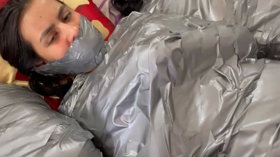 5 Mummified Girls Barefoot In Duct Tape Bondage