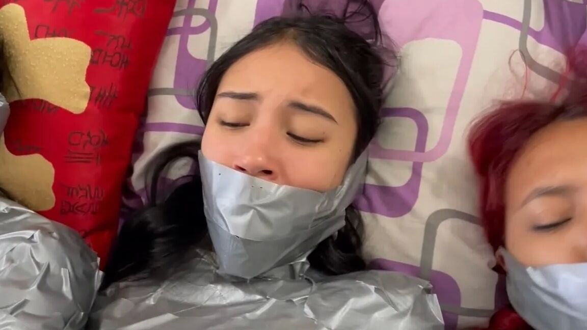 5 Mummified Girls Barefoot In Duct Tape Bondage