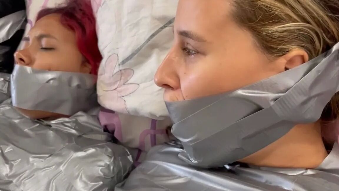 5 Mummified Girls Barefoot In Duct Tape Bondage