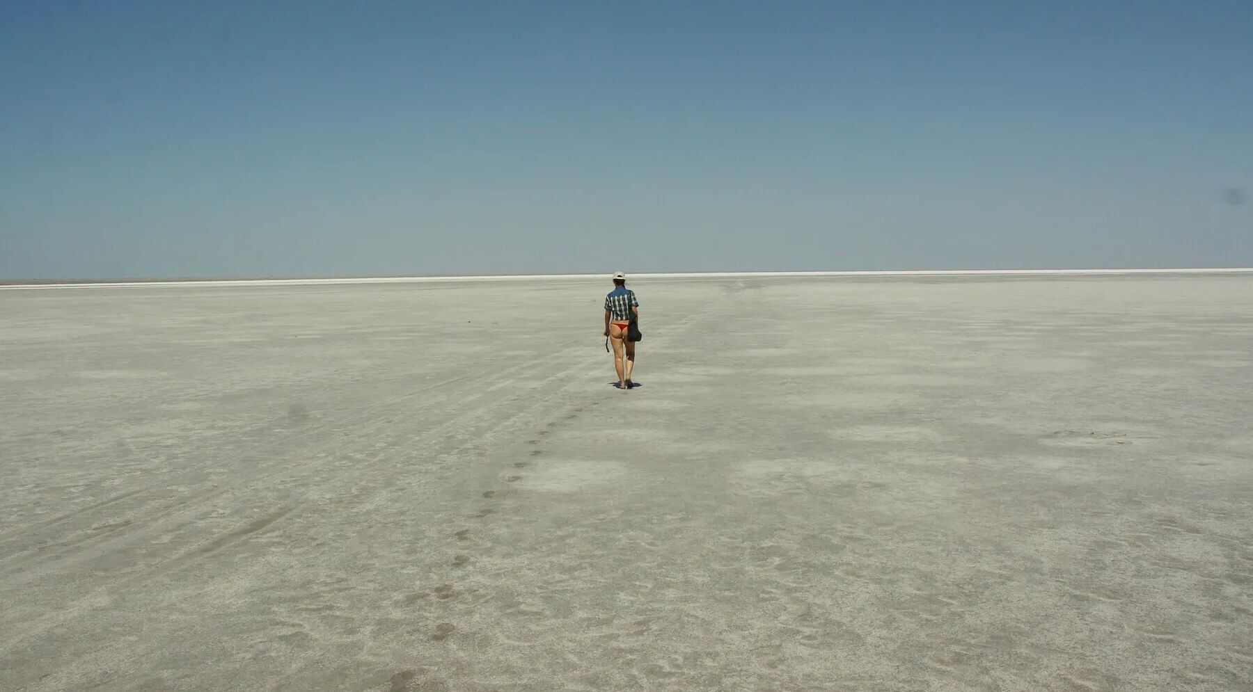 Lying naked on the salt of the saltlake Elton - Russia