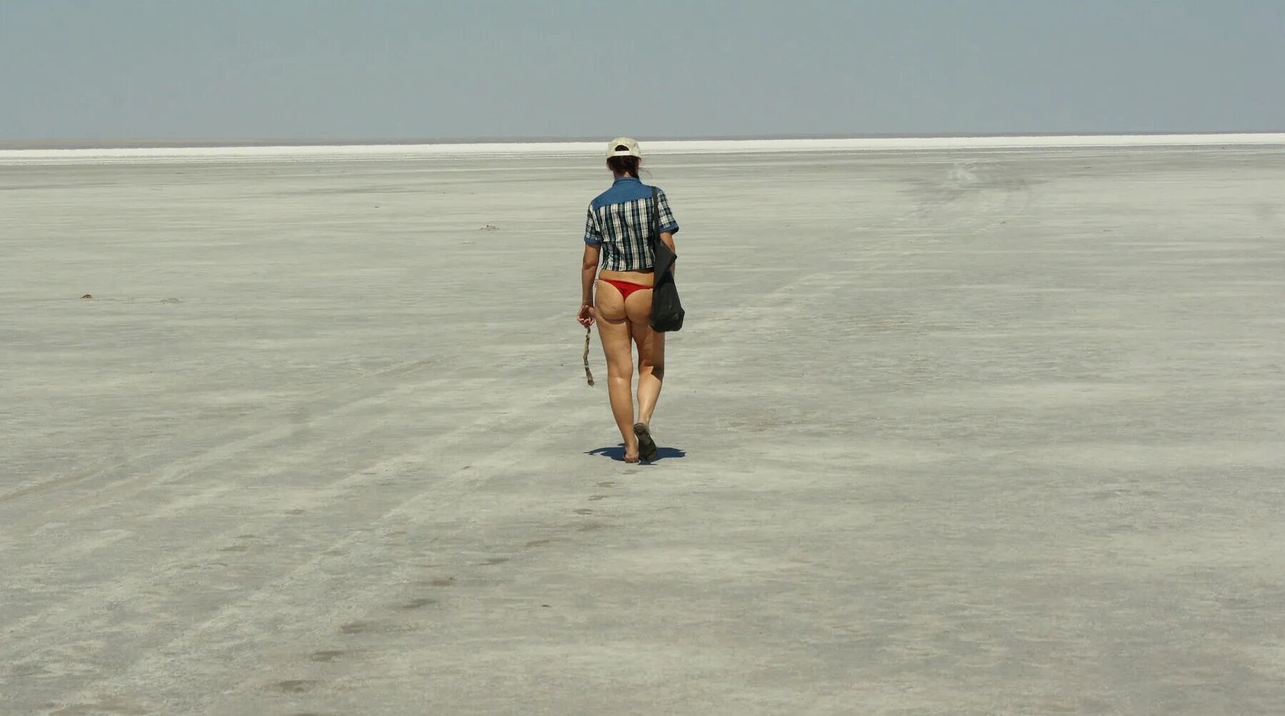 Lying naked on the salt of the saltlake Elton - Russia