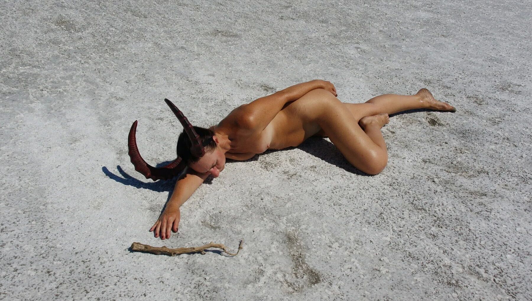 Lying naked on the salt of the saltlake Elton - Russia