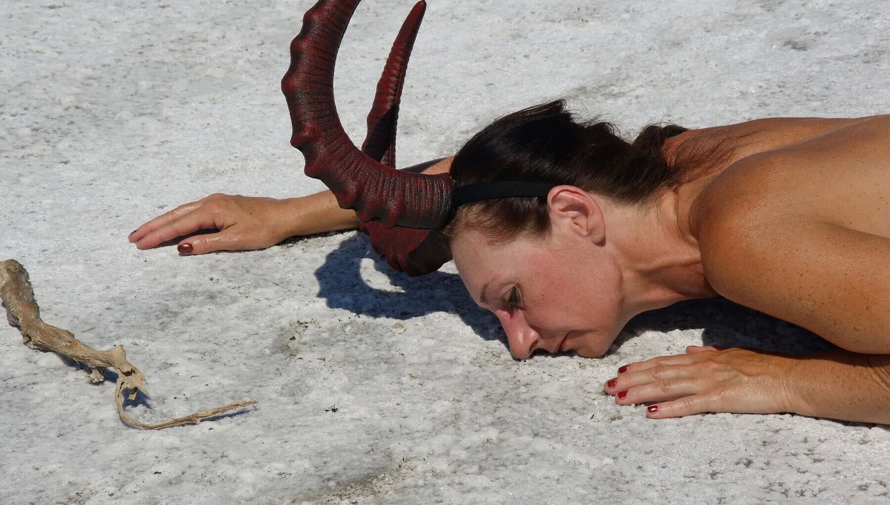 Lying naked on the salt of the saltlake Elton - Russia