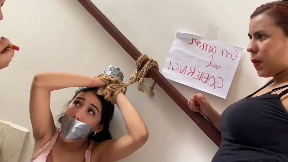 18-Year-Old Girl Bound By Bad Bitches - Selfgags
