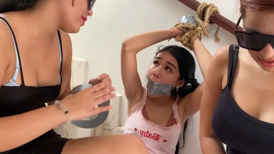 18-Year-Old Girl Bound By Bad Bitches - Selfgags