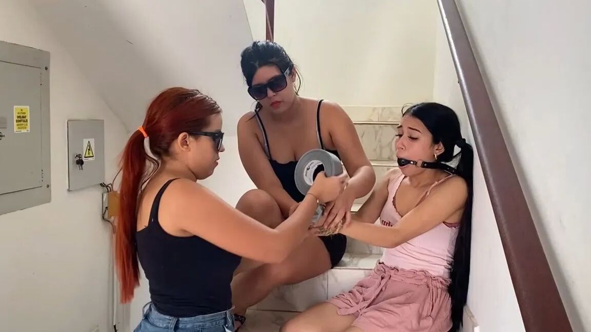 18-Year-Old Girl Bound By Bad Bitches - Selfgags