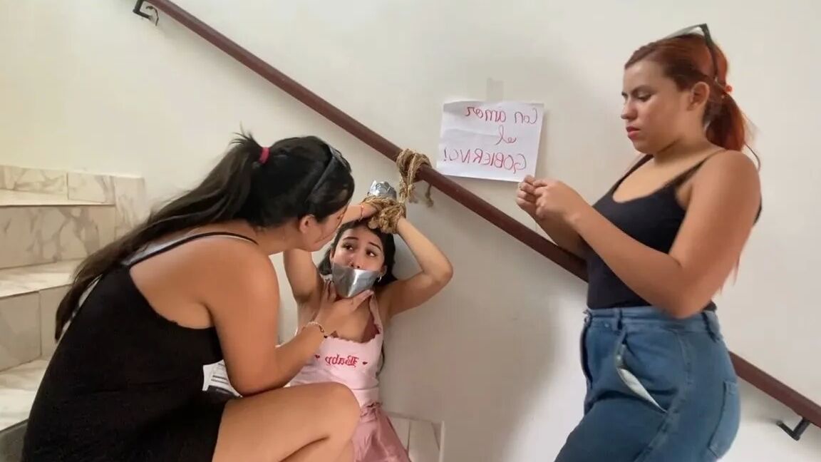 18-Year-Old Girl Bound By Bad Bitches - Selfgags