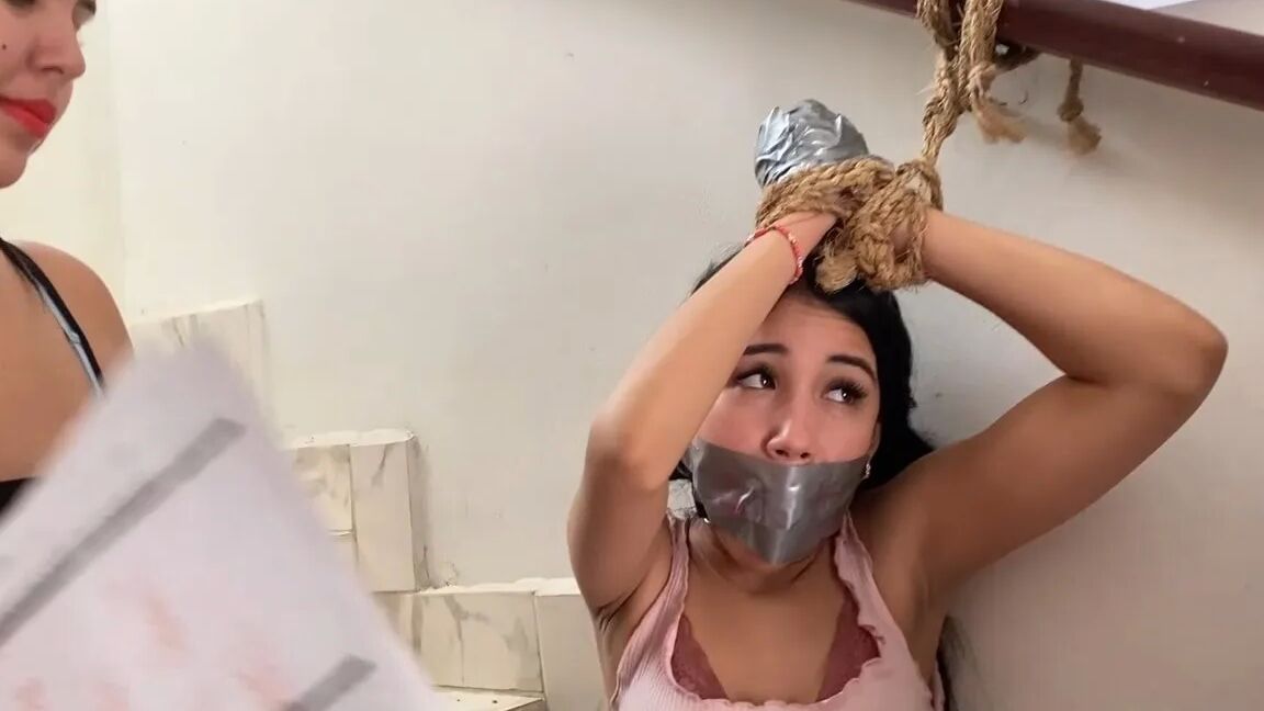 18-Year-Old Girl Bound By Bad Bitches - Selfgags