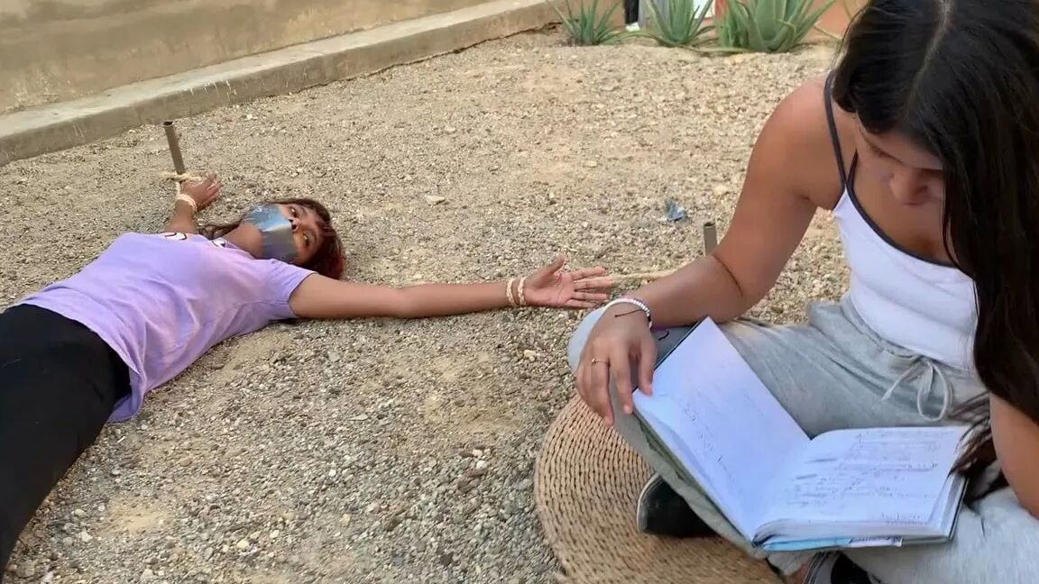 Tied Spreadeagle During Yoga Class - Selfgags