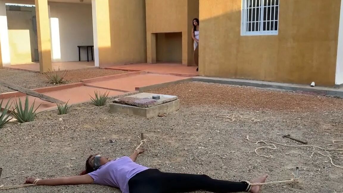 Tied Spreadeagle During Yoga Class - Selfgags