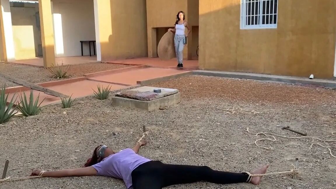 Tied Spreadeagle During Yoga Class - Selfgags