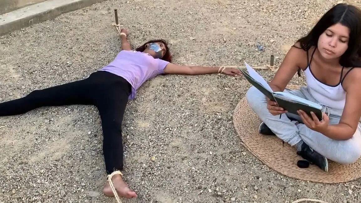 Tied Spreadeagle During Yoga Class - Selfgags