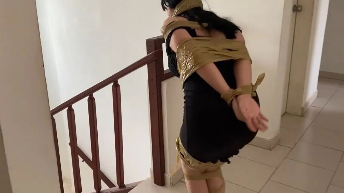 Slutty Stepsister Hogtied And Pantyhose Hooded - Selfgags