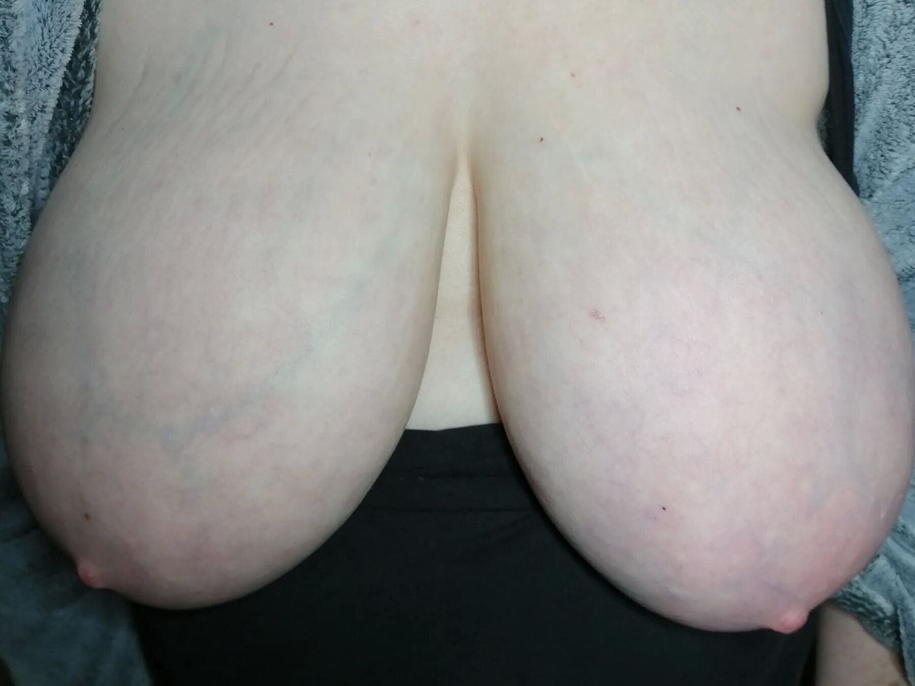 Opening my dressing gown to show my tits