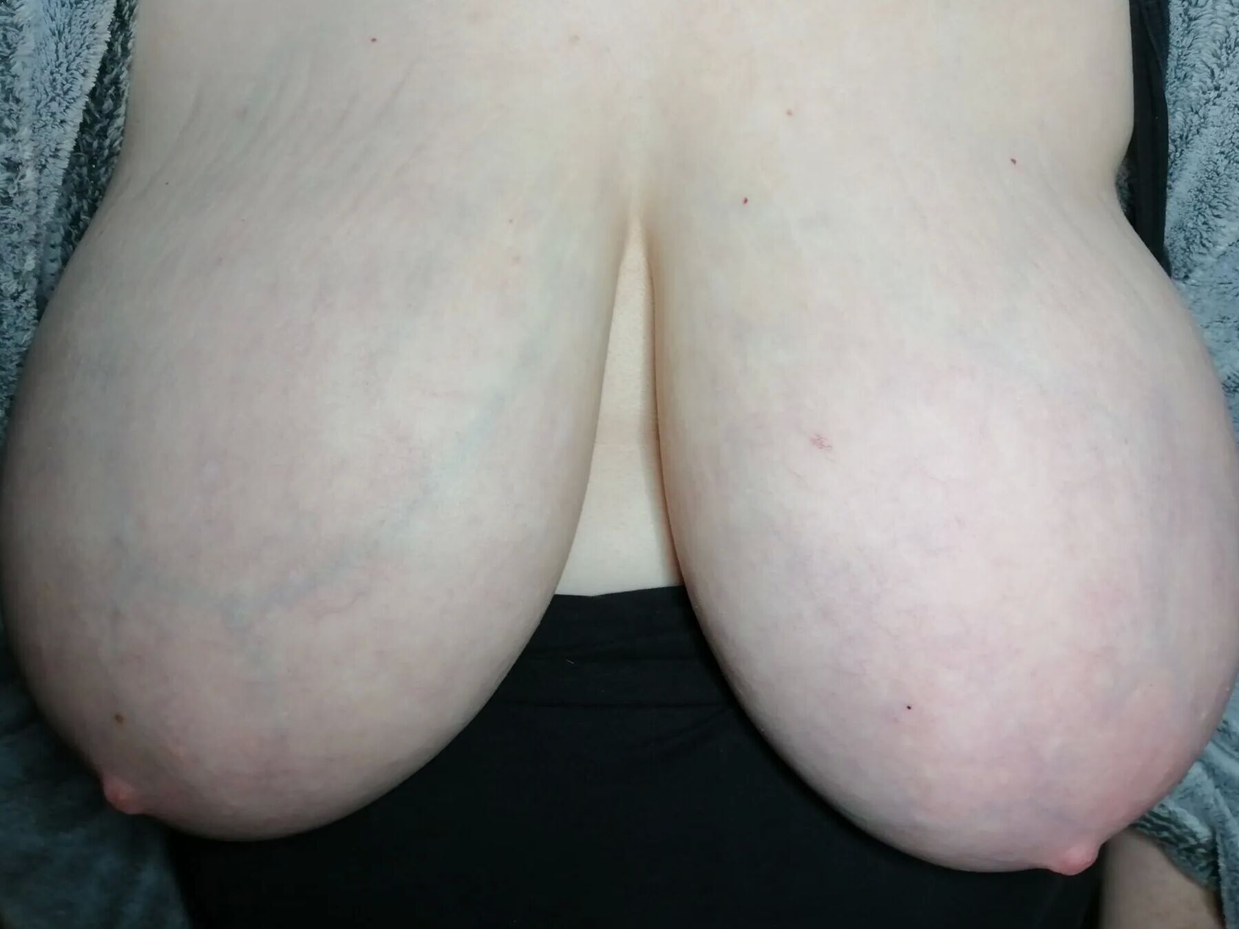 Opening my dressing gown to show my tits