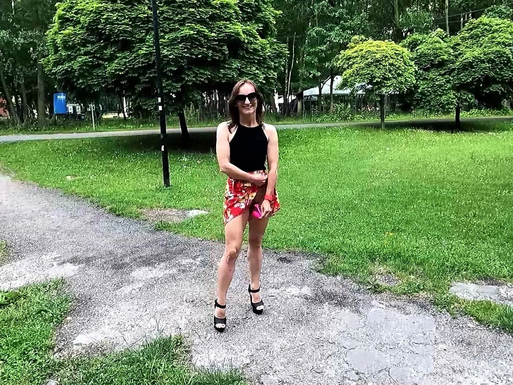Public flashing in the Park with a Remote Vibrator