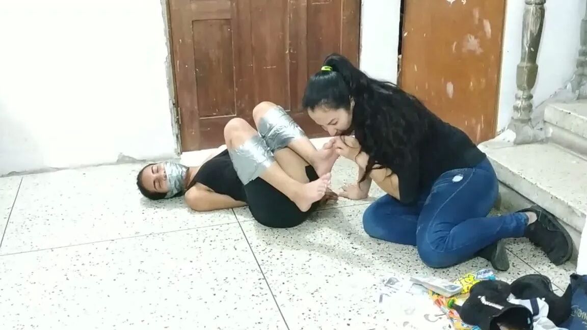 Cute Teenage Thief Frogtied For Lesbian Foot Worship!