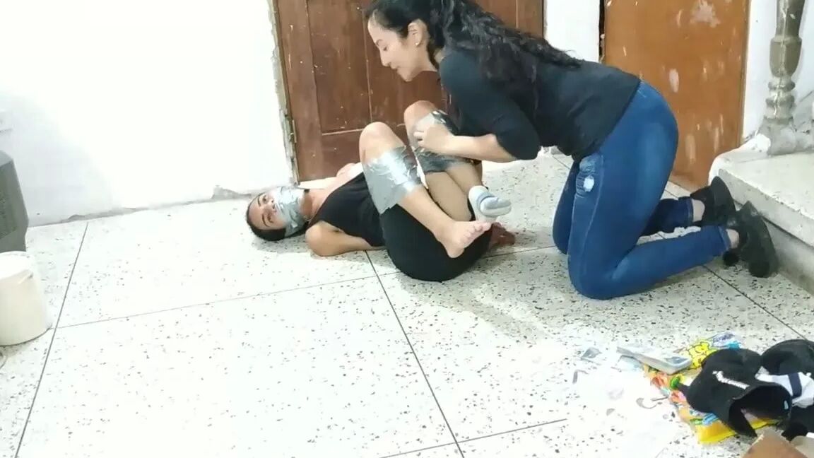 Cute Teenage Thief Frogtied For Lesbian Foot Worship!