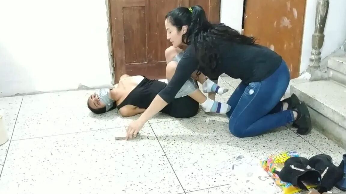 Cute Teenage Thief Frogtied For Lesbian Foot Worship!