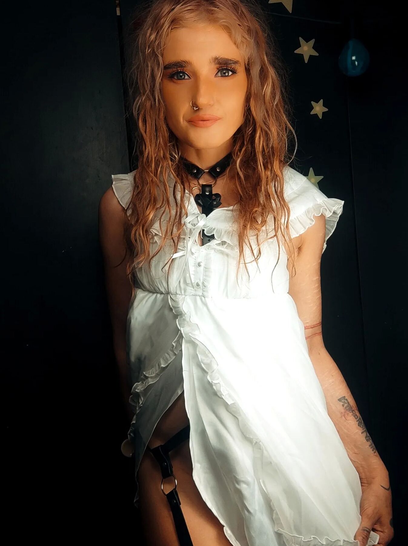 I'm dressed in only a nightgown and bondage belts