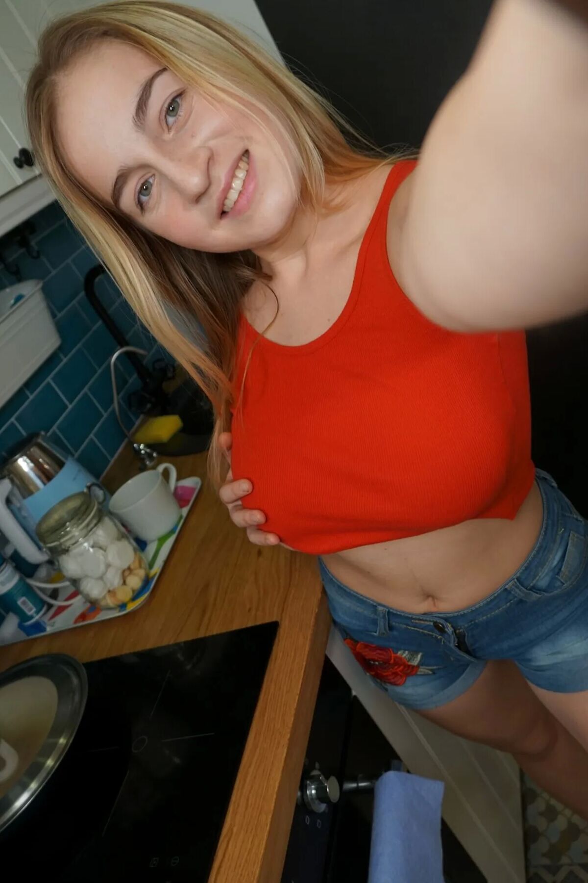 Blonde cutie loves to show her big tits