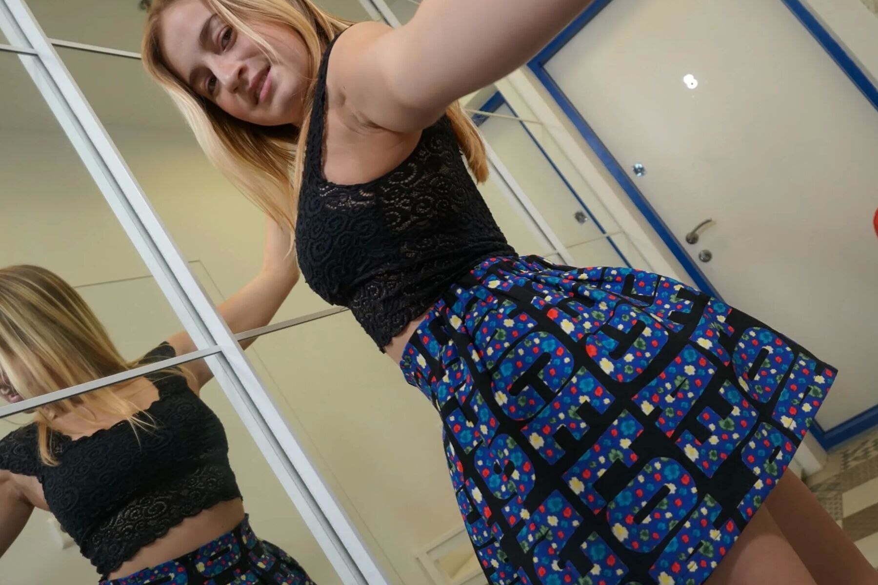 Blonde cutie loves to show her big tits