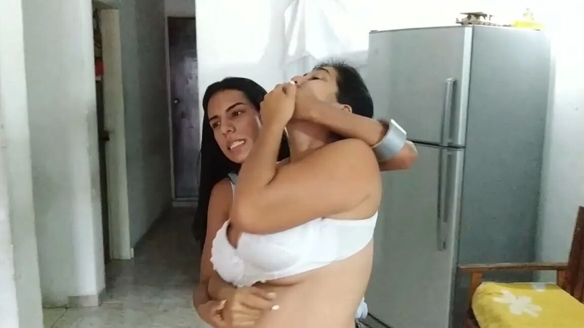 Lesbian MILF Play Partners Tied Naked, Spanked And Gagged