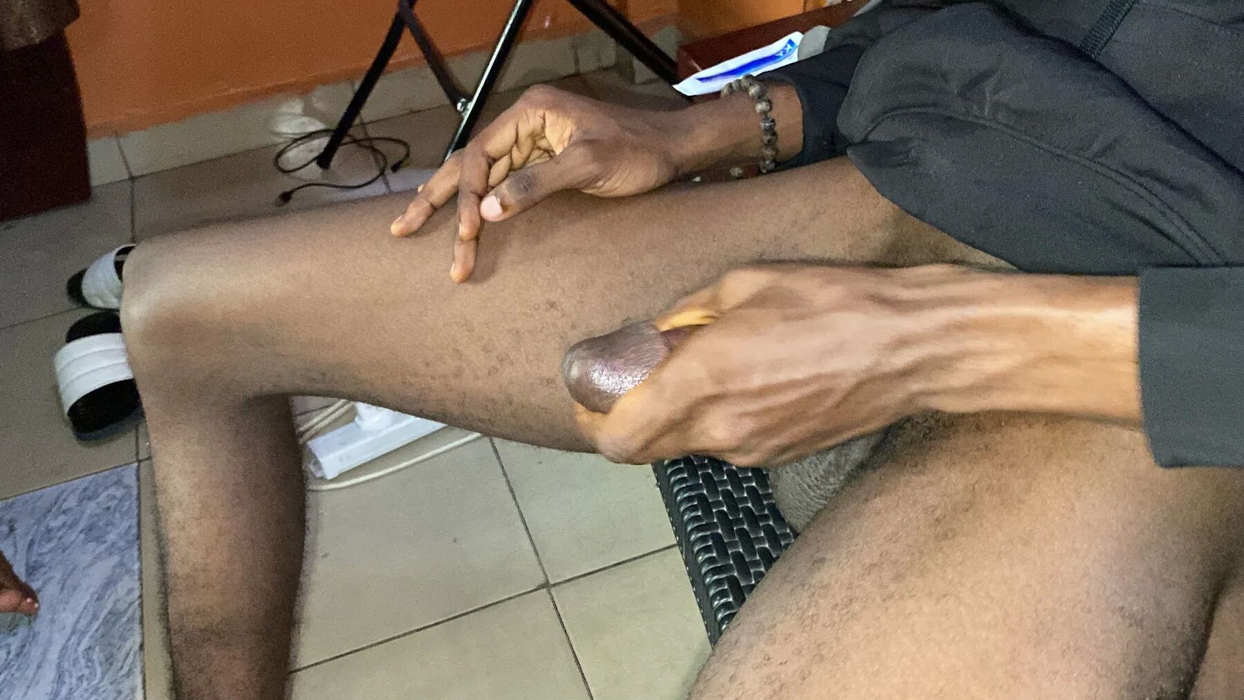 Stroking my bbc while watching my hot stepsis