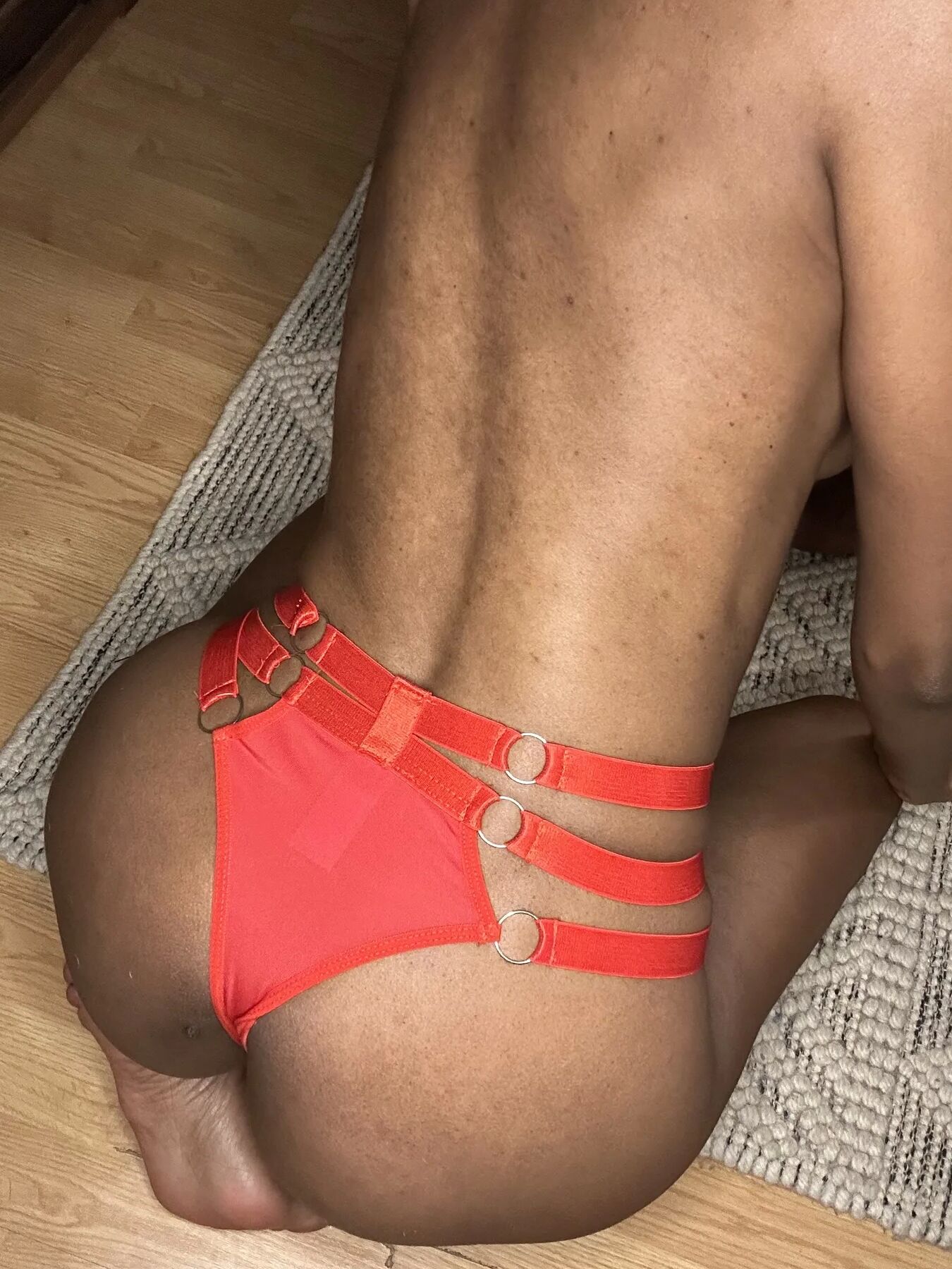 Skinny Ebony with Small Ass and Tits in Red Lingerie