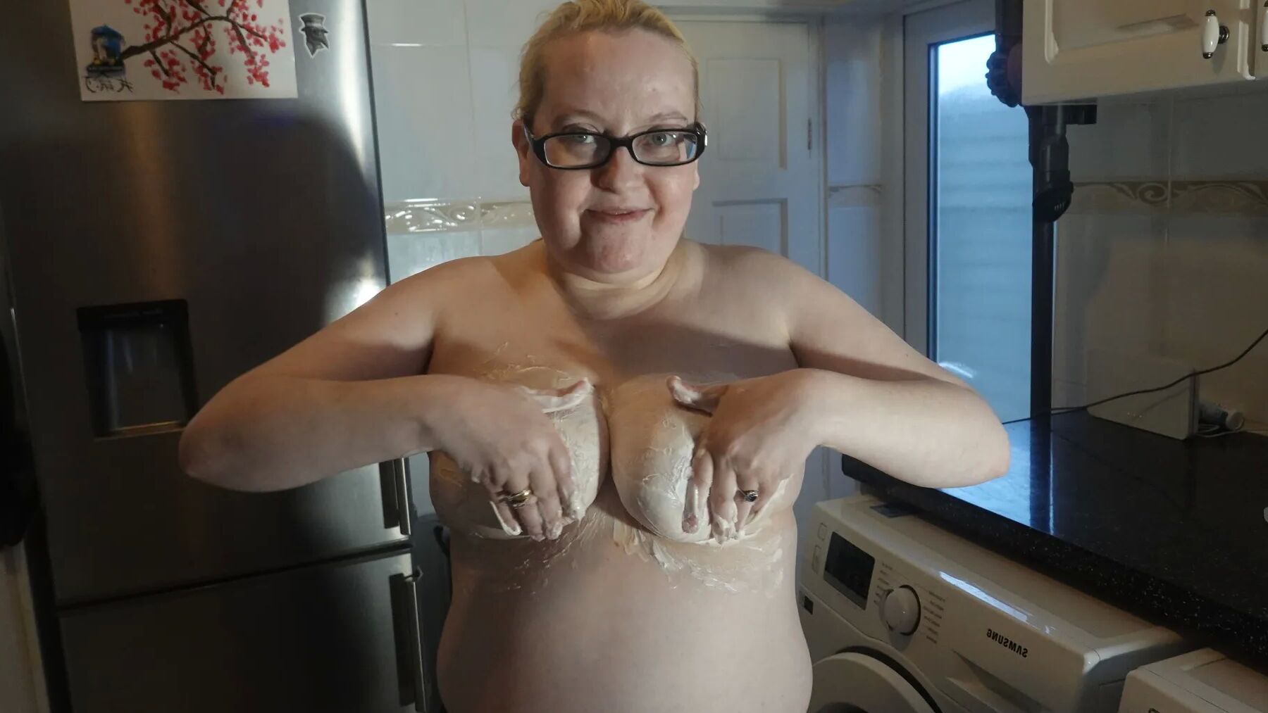 Big messy breasts in chocolate