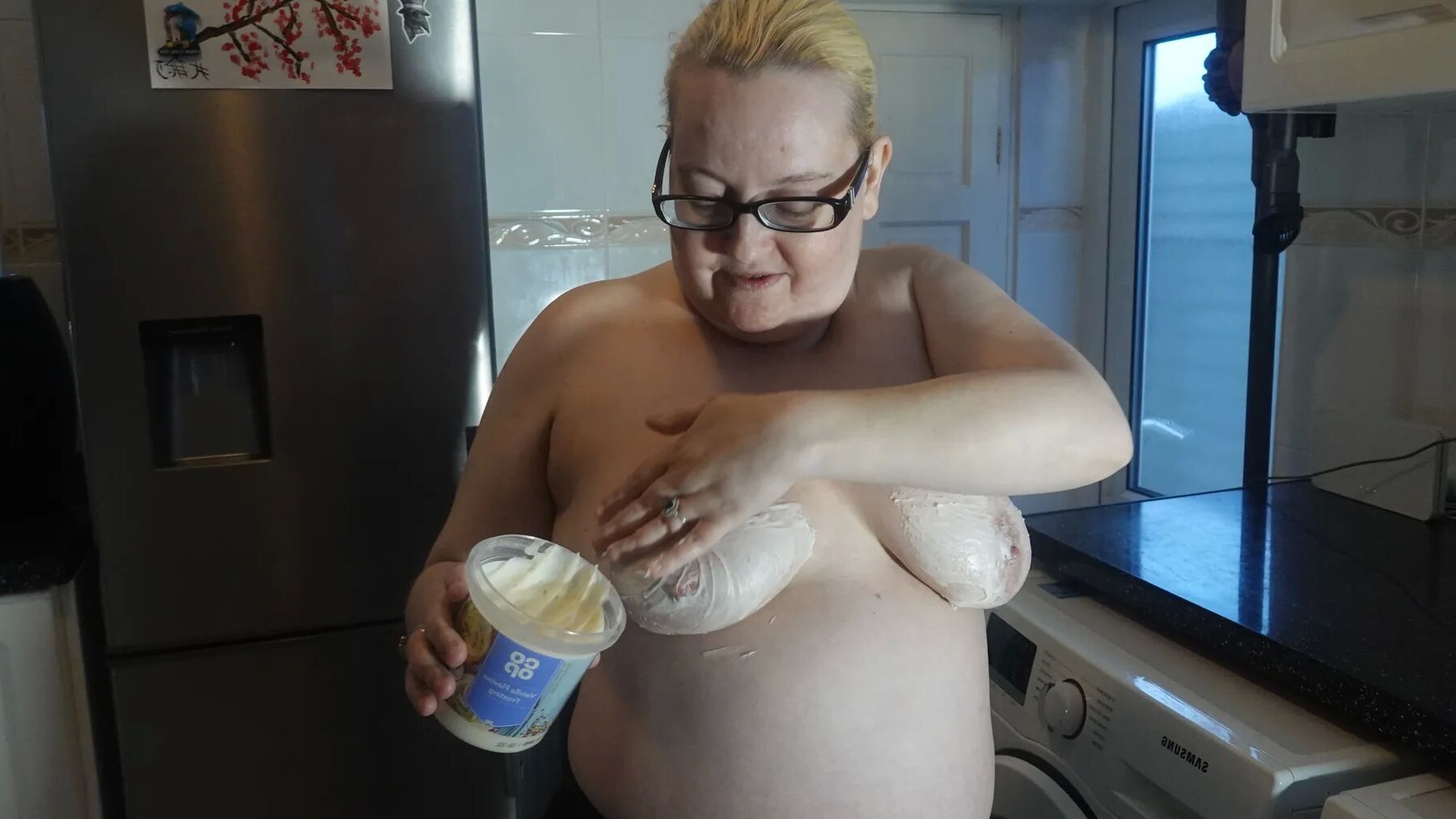 Big messy breasts in chocolate