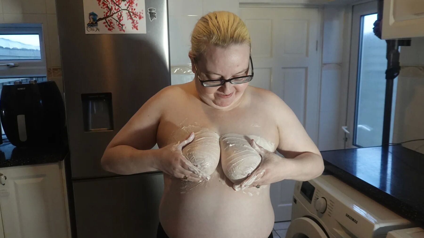 Big messy breasts in chocolate