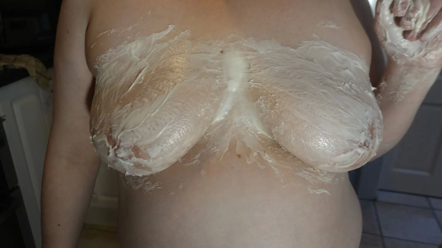 Big messy breasts in chocolate