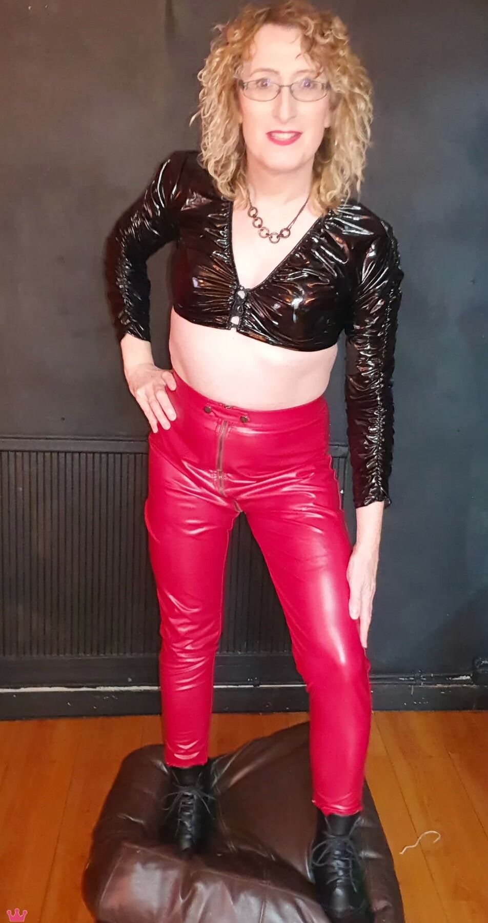 Black and Red Shiny PVC Fetish With Black Heel Ankle Boots