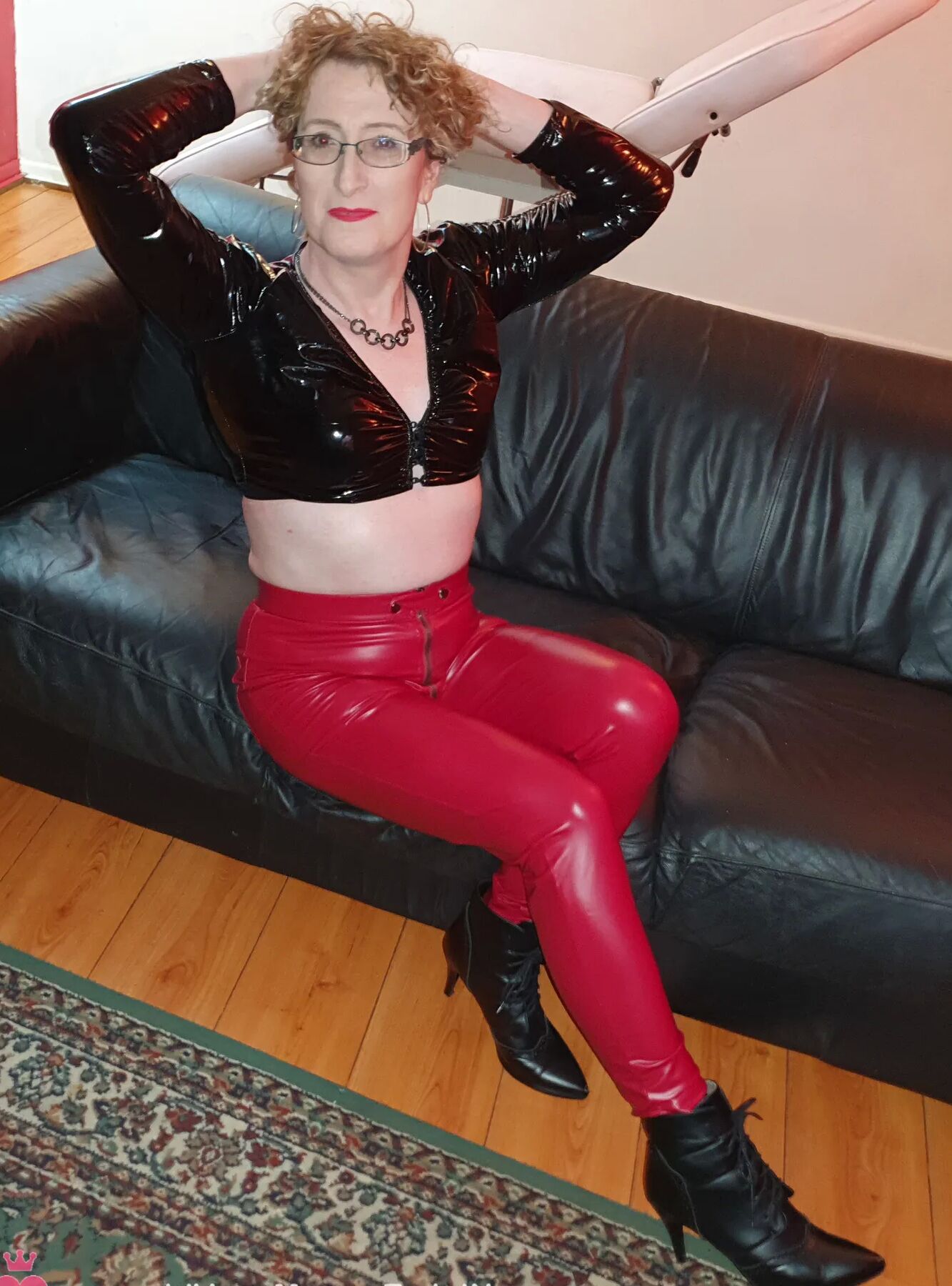 Black and Red Shiny PVC Fetish With Black Heel Ankle Boots