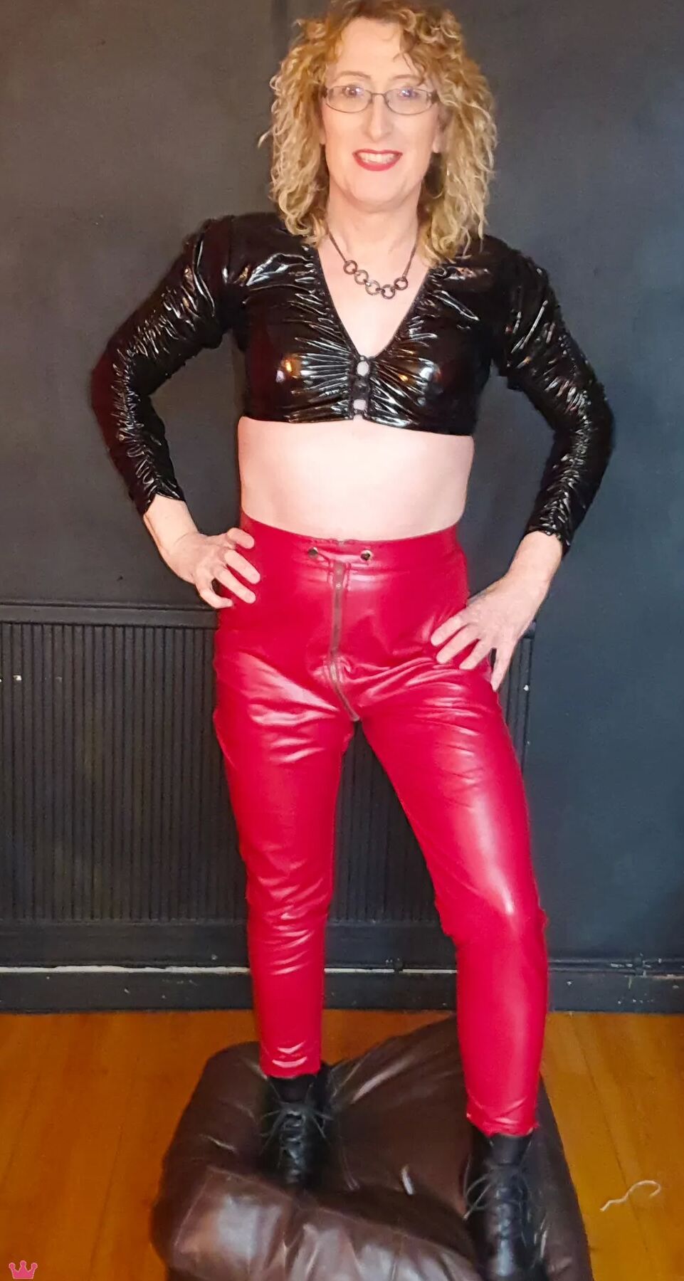 Black and Red Shiny PVC Fetish With Black Heel Ankle Boots
