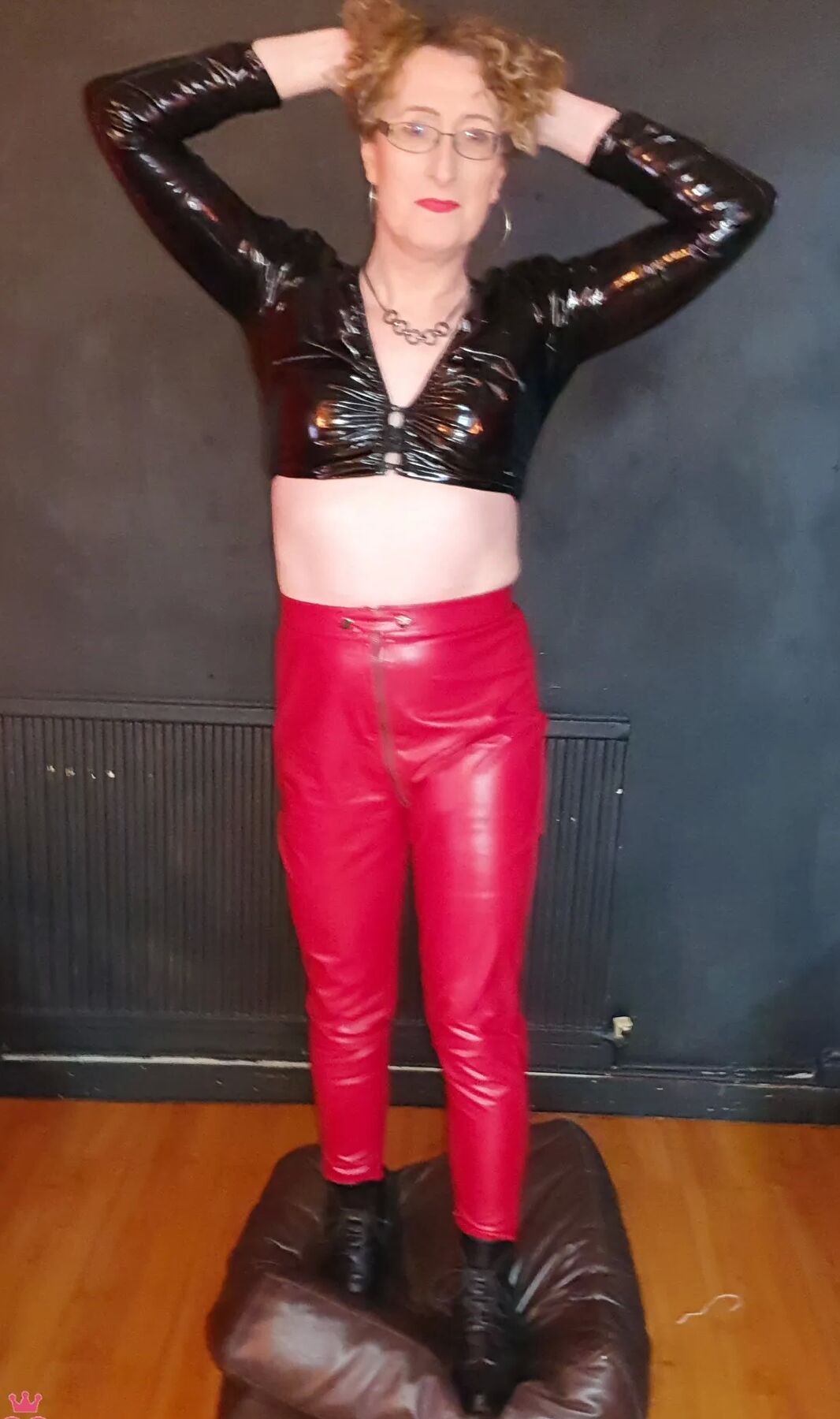 Black and Red Shiny PVC Fetish With Black Heel Ankle Boots