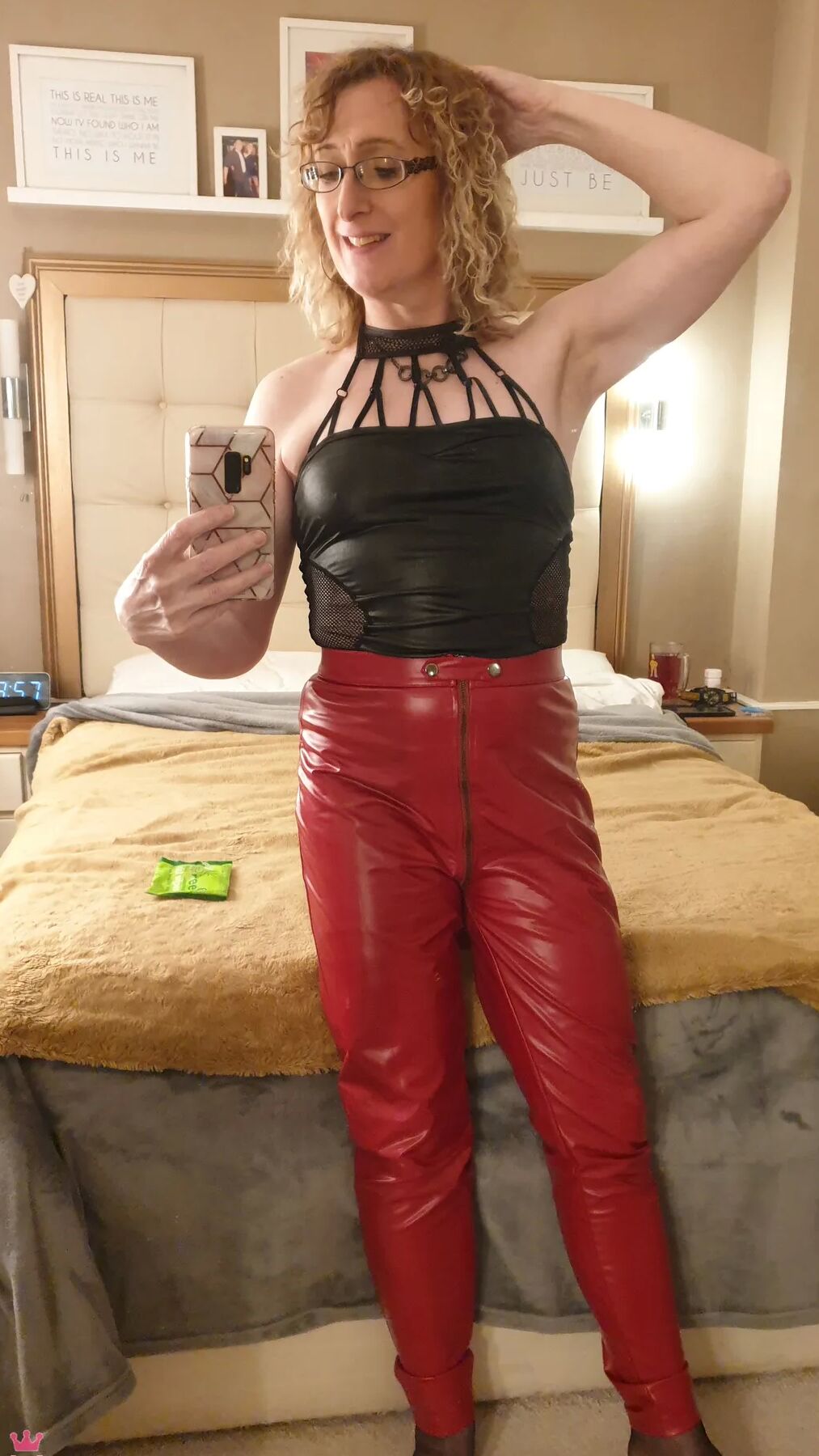Black and Red Shiny PVC Fetish With Black Heel Ankle Boots
